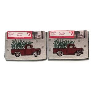 New 2 Pack Christmas Tapestry Table Runner Merry Christmas Tree Truck
